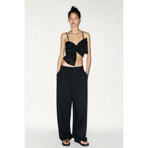 [정품] 자라 탑 티셔츠 민소매 나시 반팔 ZARA 맥시 리본 크롭 - 블랙617472