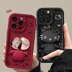 Ins 3D Hellokitty 메이크업 거울 전화 케이스 삼성 호환 S25 S24 S23 S22 S21 S20 참고 FE 플러스 울트라