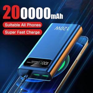 120W 200000 mAh 초고속 전원 은행 충전 iPhone Samsung Xiaomi 용 고용량 휴대용 디지털 디스플레이 LED