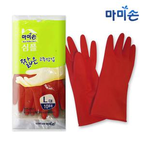마미손 짧은고무장갑 10켤레(대형)레드 x1개/라텍스/위생장갑/김장