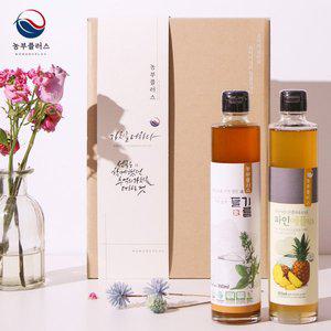 [경북고향장터 사이소]국산 저온착유 들기름 파인애플 식초 300ml 2병 선물세트 [ 농부플러스 ]