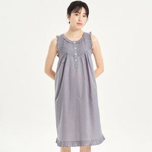 메이플라워 퍼플핑크도트 나시 순면 여성 빅사이즈 원피스 잠옷