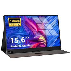 포터블 모니터, 15.6인치 1080P FHD 게이밍 USB C HDMI 포트가 있는 노트북용 외장 모니터 / 커버 / 노트북 PC MAC 폰 PS4 XBOX 호환용 스위치용 프리미엄 내장 스피어커