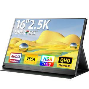UPECT 2.5K 휴대용 모니터, 16인치 2560X1600 QHD 게임 모니터 HDR 프리싱크 노트북 VESA 및 스마트 케이스 매트 IPS 아이 케어 외장 세컨드 스크린 PC 휴대폰 콘솔용