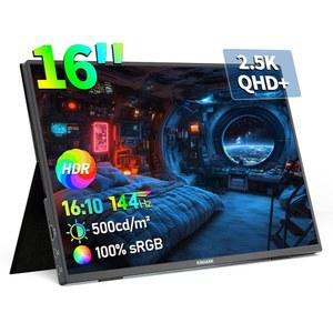 BOMJUPBR 16인치 2.5K 휴대용 모니터, 144HZ 2560 * 1600P QHD 노트북 HDR 프리싱크 게이밍 USB C HDMI 외장 보조 화면, 노트북용 /PC /MAC /PHONE /PS5 /XBOX 호환용 /SWITCH