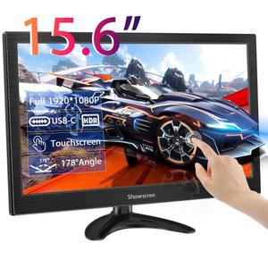 SHOWSCREEN PC 모니터 15.6인치 터치스크린 휴대용 HDR 1920X1080 100% SRGB HDMI /USB C IPS 데스크톱 모니터(스피커 포함), PC용/노트북용/PS4 5용/스위치, 다목적 스탠드, VESA용