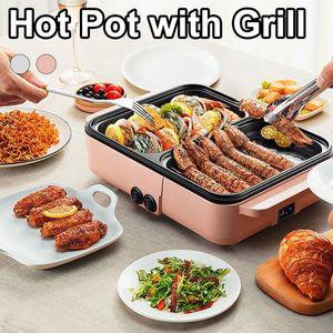 4가지 전기 라면포트 멀티쿠커 다기능 바베큐 그릴 논스틱 플레이트 팬 1200W 110V 220V 2 인 1