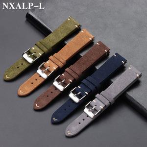 부드러운 스웨이드 정품 가죽 시계 밴드 14mm 16mm 18mm 20mm 22mm 빈티지 소 가죽 스트랩 수제 스티치 팔