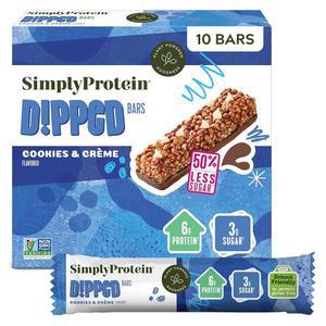 Simply Protein - 쿠키 및 크림 딥 바, 10개 - 식물 기반 단백질 스낵 바, 아동용 간식 - 단백질 6g, 설탕