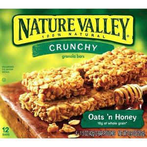 Nature Valley, 크런치 그래놀라 바, 귀리 앤 허니, 박스당 42.5g(1.5온스) 2바 파우치 6개(2팩)2