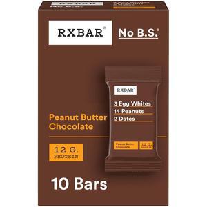RXBAR 단백질 바, 단백질 스낵, 스낵 바, 땅콩 버터 초콜릿, 518.8g(18온스) 박스 (바 10개)