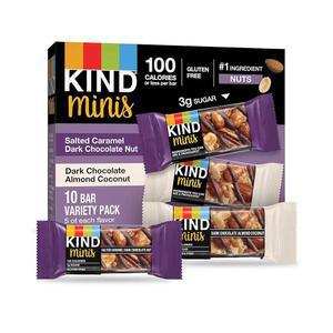 KIND Minis 솔티드 캐러멜 다크 초콜릿 너트 및 다크 초콜릿 아몬드 코코넛 바, 글루텐 프리 바, 버라이어
