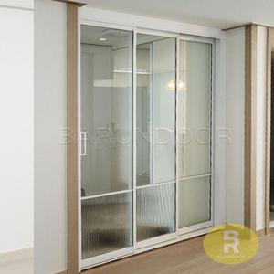 28번 초슬림3연동중문 유리고시형 화이트 투명+모루세로강화유리 // 현관중문,시공비포함,소음차단,반려견안전,맞춤제작,아파트빌라중문