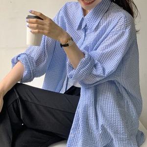 바닐라-고방체크 여름남방 체크셔츠 