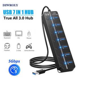 랜선허브 USB 허브 30 다중 고속 분배기 7포트 5Gbps 어댑터스위치 긴 케이블
