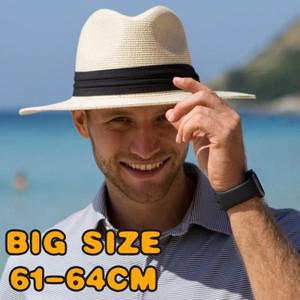 여름 대형 64cm 클래식 태양 모자 남성 파나마 커플 와이드 브림 비치 밀짚 빅 헤드 플러스 사이즈 페도라