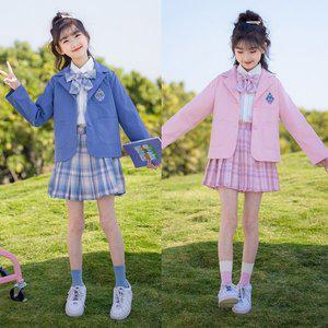 [삐삐네옷가게] 여아 주니어 체크치마 스쿨룩 봄가을 자켓 주름치마 3종 투피스 세트