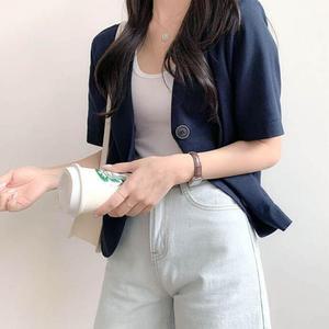 [시스터즈] 여성 단추 반팔 자켓 여름 크롭 노카라
