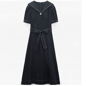미쏘 세일러카라 스티치 롱 원피스 Dark Navy S(090)