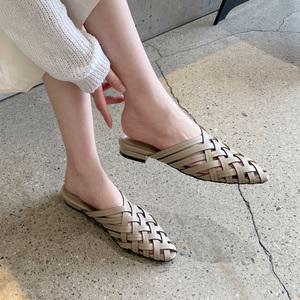 SOVO 마베르 소가죽 멧쉬 플랫 뮬 슬리퍼 2cm