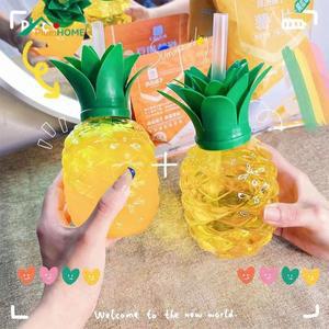 귀여운 과일 모양 딸기 파인애플 물컵 만화 빨대 물병 휴대용 어린이 소녀 성인 500ml 여름
