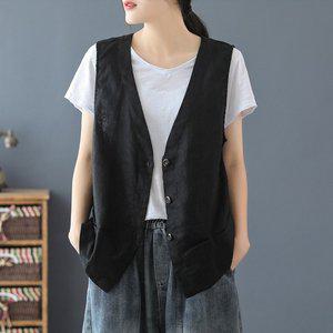 린넨 조끼 슬림핏 여성 정장 여자 민소매 캐쥬얼 베스트 노카라 간절기 봄 가을 오피스룩 화이트 XL