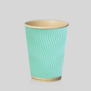 주문제작 친환경 3중 단열 웨이브 종이컵 대나무 PLA 파스텔 민트 13oz 1박스 500개