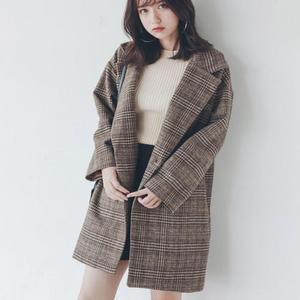 [BZJL9NP0_4C]여성 체크 모직 자켓 하프기장 루즈핏 아우터