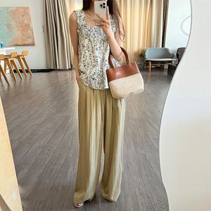 [셋업look]플라워 스모크 블라우스 롱 밴딩 팬츠 세트