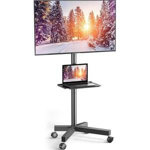 23 60인치 LCD LED OLED 평면 곡면 스크린 야외 TV 높이 조절 가능한 선반 바닥 스탠드 휠이 있는 PERLESMITHM 모바일 카트 트레이 맥스 VESA 400X400MM 모니터 홀더 최대 55파운드까지 보관할 수 있습니다