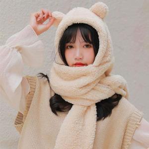 [KGPQVOLG_4B]곰돌이 목도리 뽀글이 후드머플러 여성