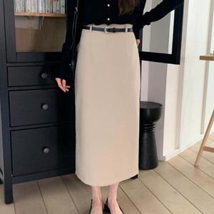 아트박스/신상오픈런 드뮤어룩 하이웨이스트 벨트 일자치마 롱스커트