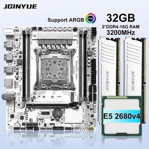 JGINYUE X99 메인보드 LGA 2011-3 세트 키트Xeon E5 2650 V4 CPU 32GB DDR4 3200MHz RAM 메모리 이름 M.2 X