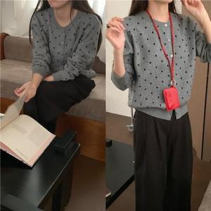 심플 땡땡이 가디건 봄가을가디건 도트 니트 여성 (3iLuo)
