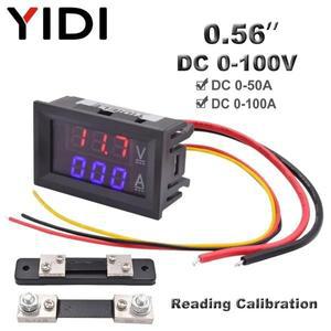 호환 0.56 디지털 DC 0-100V 0-50A 0-100A 빨간색 파란색 LED 앰프 볼트 테스터 전류 전압 측정기 션트가