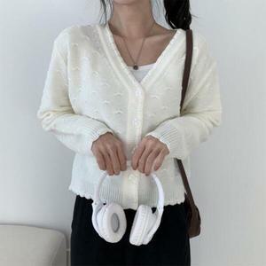 아트박스/신상오픈런 브이넥 봄가디건 노란색 여성 그물니트 펀칭