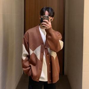 [라일리] Rly 남성 간절기 오버핏 가디건자켓 브이넥 아가일 카디건