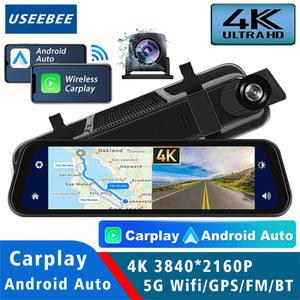 룸미러 블랙박스 대시 4K 2160P 자동차 Dvr Carplay 안드로이드 자동 스트림 백미러 GPS 5G WIFI FM 라디오 AUX Dashcam 카메라 드라이브 레코더