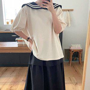 [신세계라이브쇼핑][옷자락] 여자 세라카라 오버핏 퍼프반팔 러블리 봄맞이 티셔츠