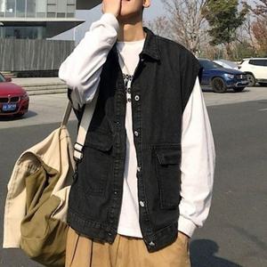 남자 검정 캐주얼 봄 가을 필수템 데님 조끼 가디건