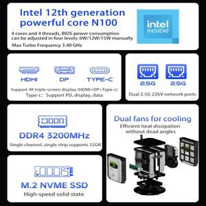 N100 미니 PC 및 NAS DIY 홈 서버, DDR4 2666MHz NVMe SSD, 와이파이 6 2.5 LAN 트리플 디스플레이 컴퓨터,