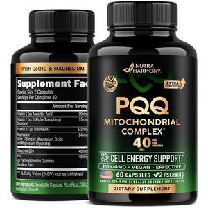 PQQ 40mg - CoQ10 보충제 포함 PQQ - 미토콘드리아 생합성 및 세포 에너지 생산 - 마그네슘, 비타민 C, E