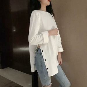 [오노마] ONM 오오티티 루즈핏 옆트임 라인 단추 롱티셔츠