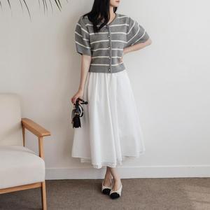 여성 러블리 A라인 플레어 레이스 롱 스커트