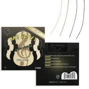 MI&VI 솔리스트의 바이올린 현 - 골든 E-스트링이 포함된 4/4 스케일 풀 세트(G-D-A-E) | 합성 코어 볼 엔드 미디엄 게이지 텐션 MIVI 뮤직 제공