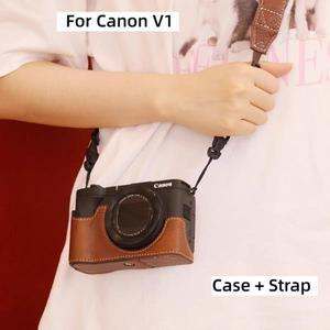 Canon V1 보호 케이스 카메라 가방 Powershot PU 가죽 베이스 십자바디 숄더 스트랩 액세서리