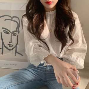 여성 봄 가을 프릴블라우스 플리츠소매 블라우스 셔츠