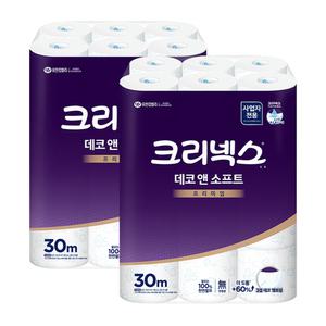 크리넥스 데코앤소프트 3겹 두루마리 화장지 휴지 30M 24롤 2팩