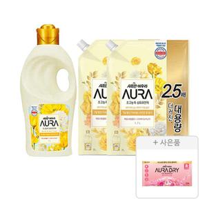 아우라 초고농축 섬유유연제 미드나잇골드 1L, 1개+리필 1.7L, 2개+증정(드라이 스윗만다린 10매, 1개)