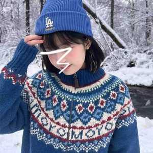 커플 노르딕 니트 눈꽃 소라색 하늘색 남녀공용 시밀러룩 겨울 연말 빈티지